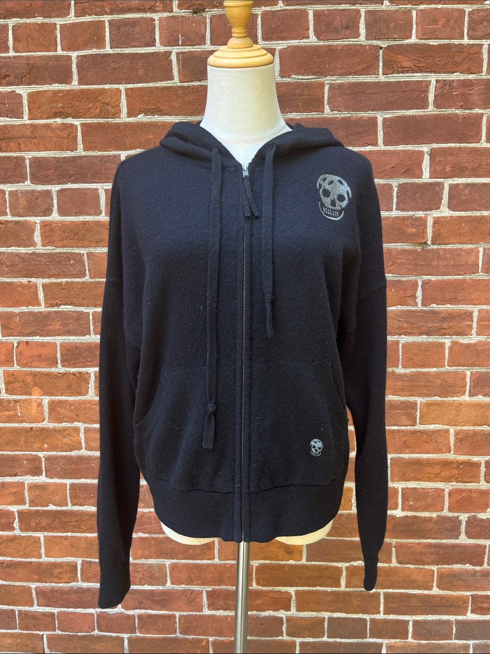 Skull Cashmere Black Knit Sweater Hoodie